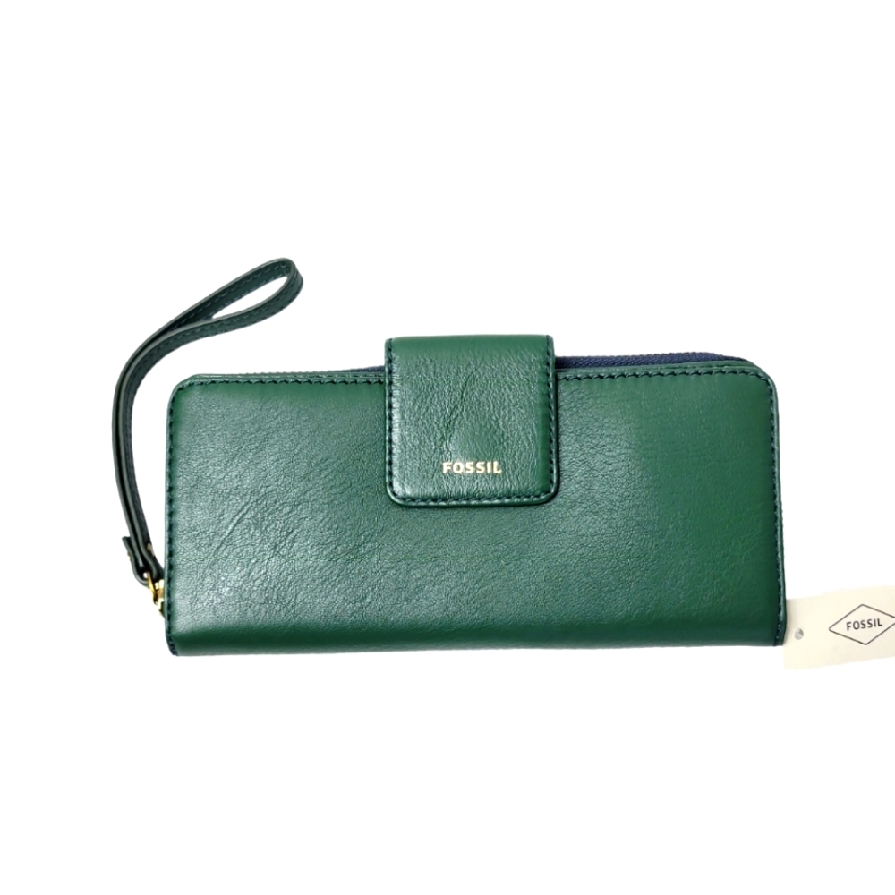 Fossil Madison Pine Green Leather Zip Clutch Wallet - Picture 4 of 5